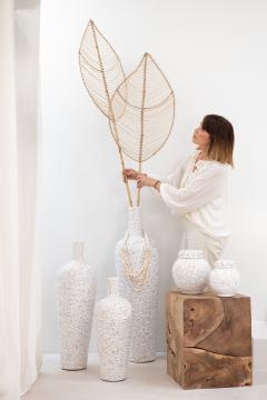 Vase Lauwra Ciment Blanc H100cm