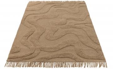 Tapis Tufté Franges Laine Taupe 230*160