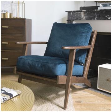 Fauteuil Jules Velours Bleu Nuit Blanc d'Ivoire