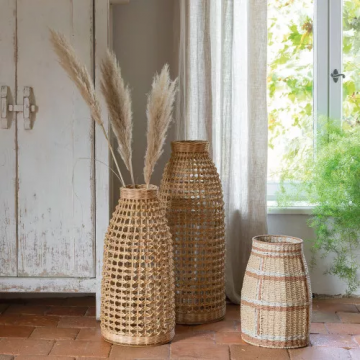 Vase Umala Rotin Métal GM 77cm Blanc d'Ivoire