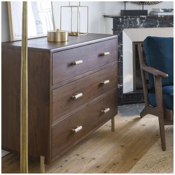 Commode 3 Tiroirs Victor Finition Noyer Blanc d'Ivoire