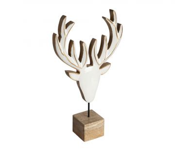 Deco Cerf Bois Blanc Doré H39cm