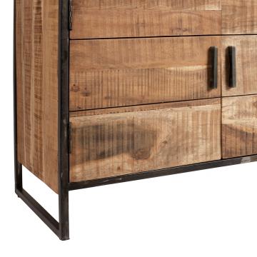 Buffet Bas 2 Portes 4 Tiroirs Factory Indus Bois Métal