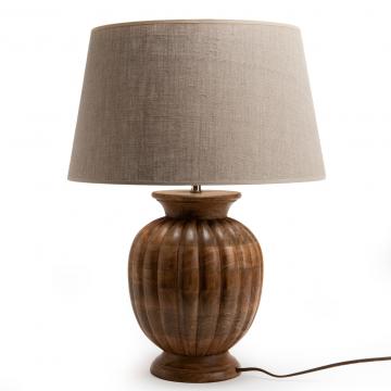 Lampe Enora Bois Foncé Abat-Jour Lin Naturel