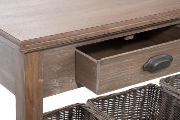 Console 2 Tiroirs 3 Paniers Osier Bois Naturel Grisé