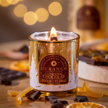 Bougie Durance Mèche Bois Clémentine Chocolat 300g