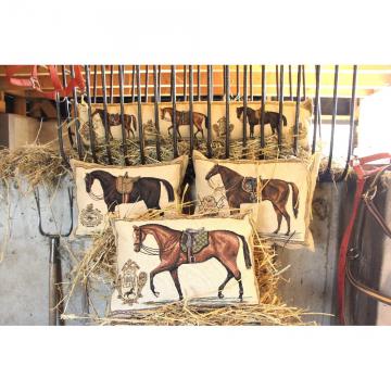 2 Coussins Gobelin Cheval Selle Verte 30x50