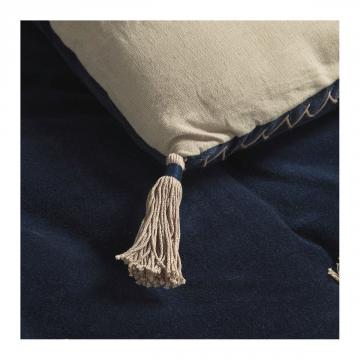 Futon Matteo Velours / Lin Bleu de Minuit 180x80 Blanc d'Ivoire