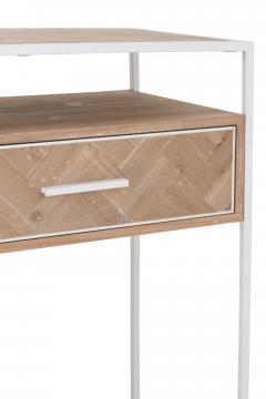 Console 2 Tiroirs Bois Métal Zig Zag Naturel Blanc