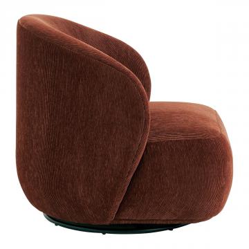 Fauteuil Lisette Velours Côtelé Brique Pivotant Blanc d'Ivoire