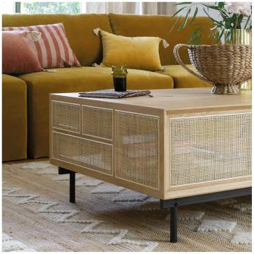 Table Basse Augustin Chêne Cannage Naturel Blanc d'Ivoire