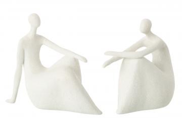 S/2 Statues Femmes Assises Moderne Blanc Mat