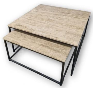 S/2 Tables Basses Belfort Métal Travertin