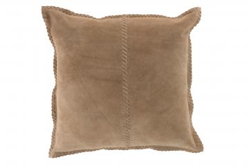 Coussin Cuir Points Carrés Taupe