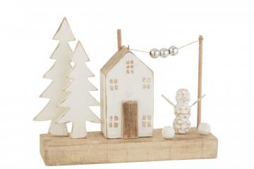 Décoration de Noël Maison Sapin Perles Bois Naturel