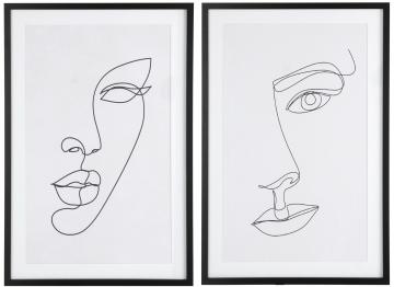 S/2 Cadres Visage Abstrait Noir/Blanc