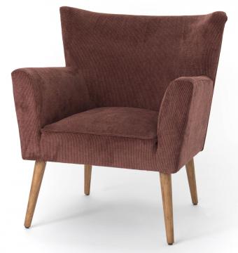 Fauteuil Velours Côtelé Marron Léon