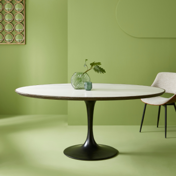 Table à Manger Ovale Tulipe Marbre Blanc 180cm