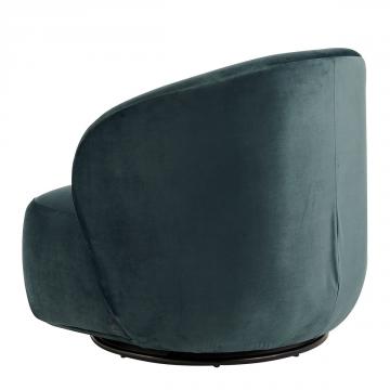 Fauteuil Lisette Velours Bleu Pivotant Blanc d'Ivoire