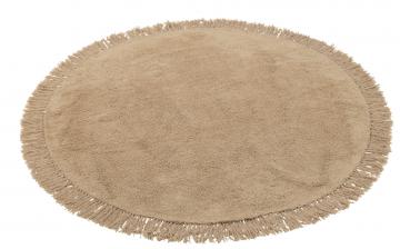 Tapis Rond Franges Coton Beige Foncé ø150cm