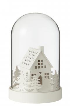 Dôme Hiver Noël Led Maison Bois Blanc Verre