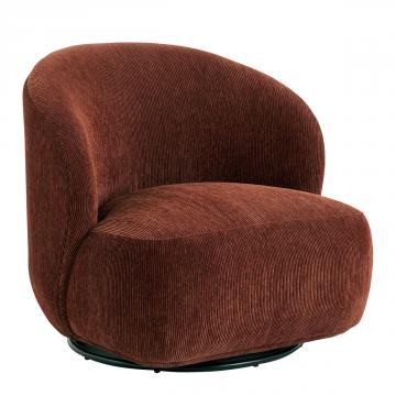 Fauteuil Lisette Velours Côtelé Brique Pivotant Blanc d'Ivoire