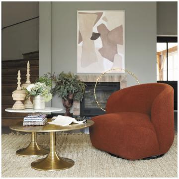 Fauteuil Lisette Bouclette Terracotta Pivotant Blanc d'Ivoire