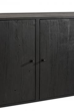 Buffet Bas 3 Portes Molly Bois Noir Rotin Naturel