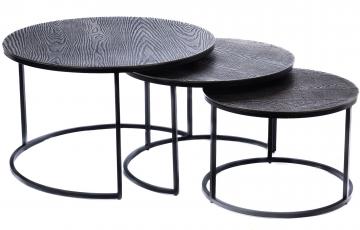 S/3 Tables Basses Rondes Gigognes Etain