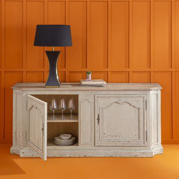 Buffet Bas 2 Portes Joséphine Gris Vieilli Plateau Chêne