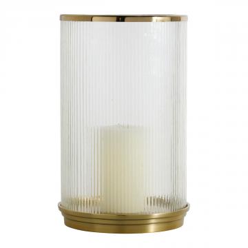 Photophore Oscar Verre Strié Alu Doré GM Blanc d'Ivoire