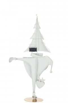 Père Noël Led Sapin Métal Blanc Or H77cm