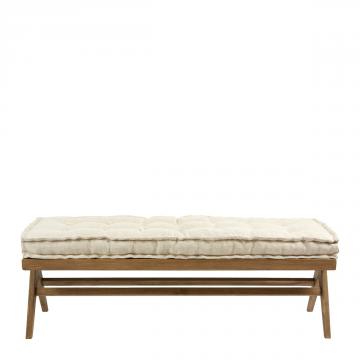 Banc Mena Canné Matelas Lin Ecru Blanc d'Ivoire