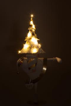 Père Noël Led Sapin Métal Blanc Or H77cm