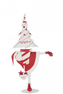 Père Noël Led Sapin Métal Blanc Rouge H77cm