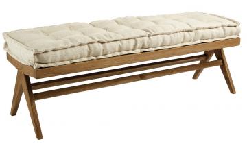 Banc Mena Canné Matelas Lin Ecru Blanc d'Ivoire