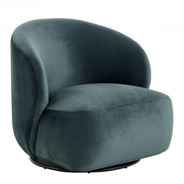 Fauteuil Lisette Velours Bleu Pivotant Blanc d'Ivoire