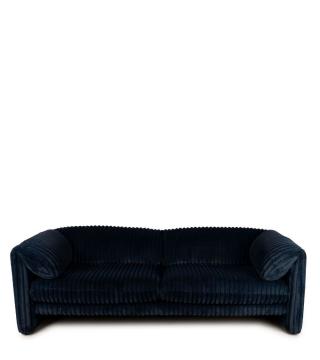 Canapé Cologne Velours Bleu Groses Côtes 3P Athezza