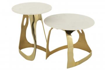 Bout de Canapé Marbre Blanc Aluminium Doré PM