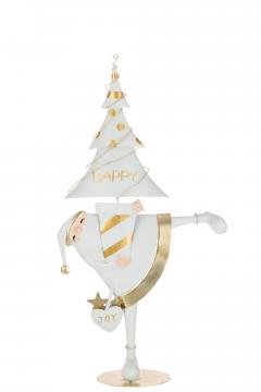 Père Noël Led Sapin Métal Blanc Or H77cm