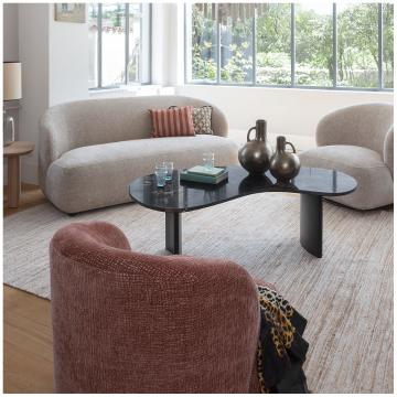 Fauteuil Lisette Jacquard de Velours Bois de Rose Pivotant Blanc d'Ivoire