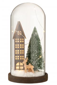 Cloche Haute Led Maison Sapin Cerf