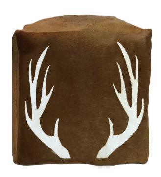 Pouf Bois de Cerf Cuir Vache Brun 45x45x45