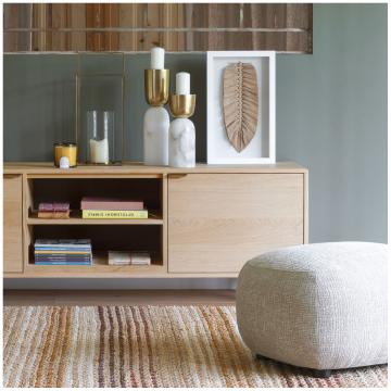 Pouf Lisette Jacquard de Velours Sable Blanc d'Ivoire