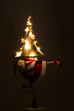 Père Noël Led Sapin Métal Blanc Rouge H77cm