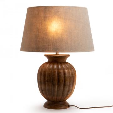 Lampe Enora Bois Foncé Abat-Jour Lin Naturel