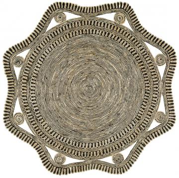Tapis Kishi Jute Blanc / Noir Blanc d'Ivoire ø200cm