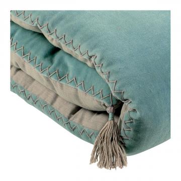 Futon Matteo Velours / Lin Bleu Aqua 180x80 Blanc d'Ivoire