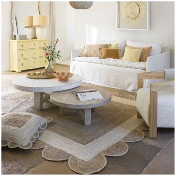 Tapis Enola Jute Naturel / Blanc Blanc d'Ivoire 300x200