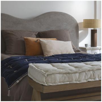 Futon Matteo Velours / Lin Bleu de Minuit 180x80 Blanc d'Ivoire